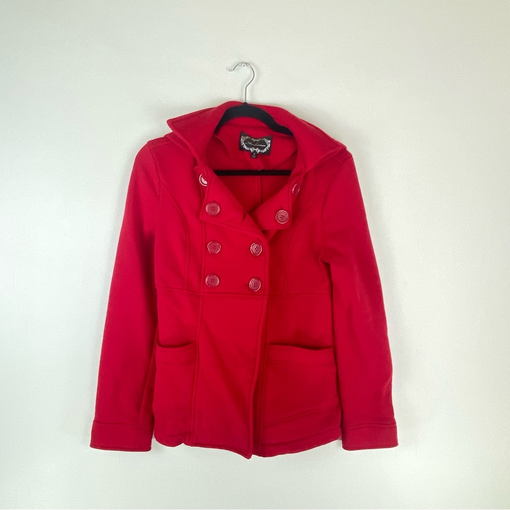 Ambiance Womens Medium Red Hooded Double Breasted Hoodie Peat Coat Mid Length